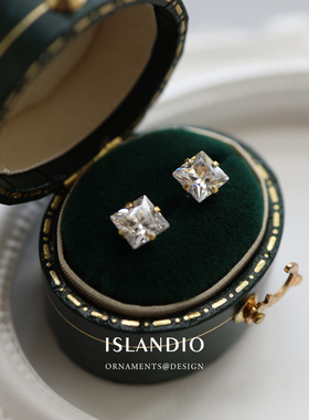 18K金迷你方形公主切钻石耳钉2023新品3mm水晶宝石925纯银耳饰女