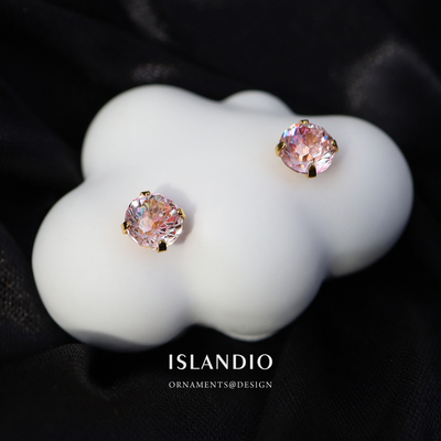 ISLANDIO粉色烟花钻纯银耳钉女