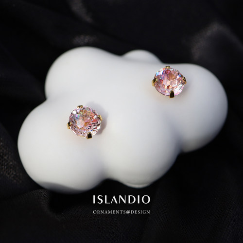 ISLANDIO粉色烟花钻纯银耳钉女