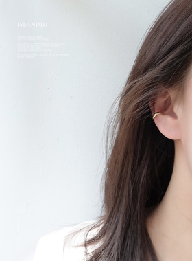 原创通体925纯银镀18K金2023光面圆圈无耳洞耳骨夹扣耳环耳圈女