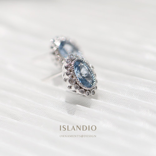 ISLANDIO海蓝水晶宝石纯银女耳钉