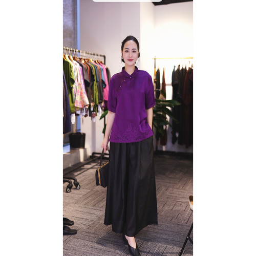 【穿搭师小鱼】新款双面穿香云纱绣花上衣25615