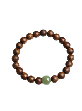 递福情侣檀木民族风和田玉手串