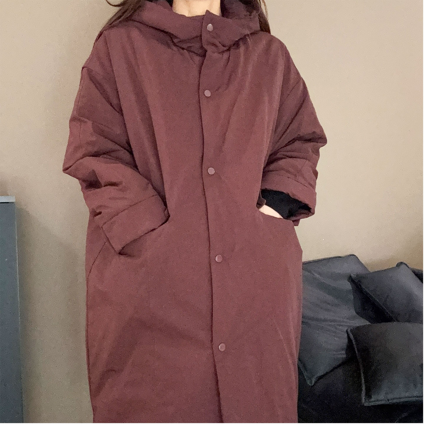 棉服女冬季2025年新款中长款连帽