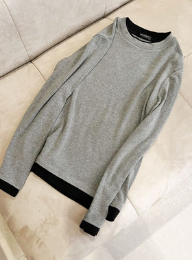 25秋冬撞色圆领长袖T恤外穿内搭复古洋气高级感基础款假两件23246