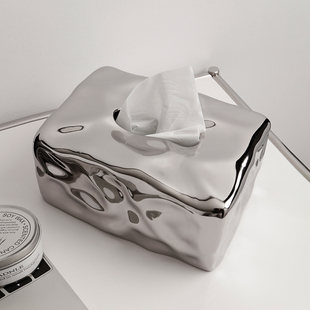 北欧轻奢纸巾盒设计感摆件创意陶瓷抽纸盒客厅餐桌茶几装 饰收纳盒