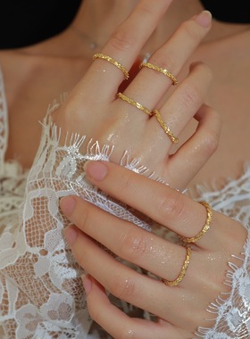 波光粼粼碎金戒指女2025年新款轻奢小众设计感18K金冷淡风简约潮