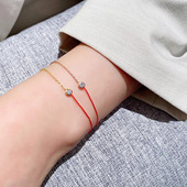 不掉色法国红绳手链钛钢镀18k镶钻单钻红绳本命年红绳