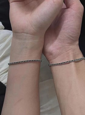 王昶同款手链白金色法式风编织黑绳百搭高级感极细简约幸运小黑