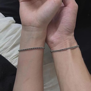 王昶同款手链白金色法式风编织黑绳百搭高级感极细简约幸运小黑