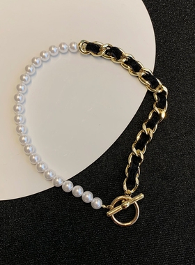 黑色小香风皮绳编织颈链