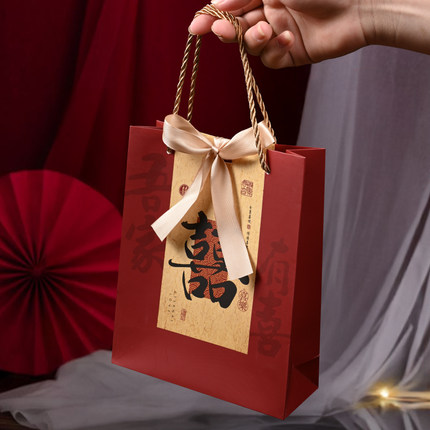 新款结婚手提袋乔迁之喜中式婚礼伴手礼袋订婚专用回礼礼品袋福字