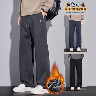 秋冬季新款加绒直筒裤休闲裤棉高端宽松直筒弹力运动潮牌男长裤