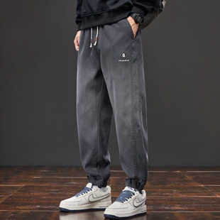 2025新款秋冬季牛仔裤男士百搭潮流宽松哈伦束脚九分裤休闲束腿裤