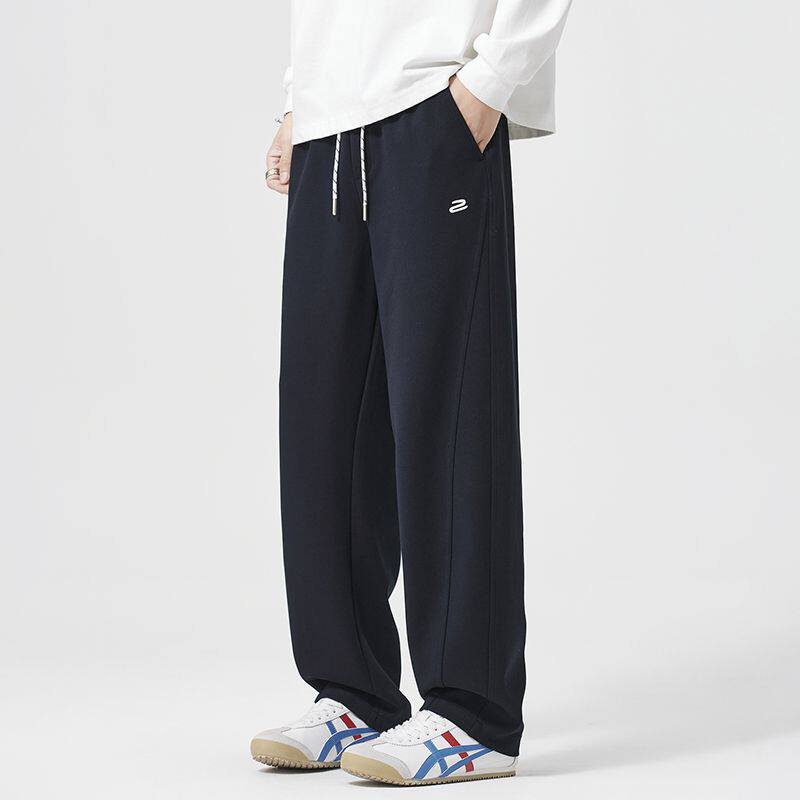 2025新款休闲卫裤男士春秋弯刀裤阔腿运动裤灰色直筒裤子男款秋冬