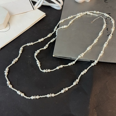 淡水珍珠项链女轻奢小众设计多层串珠毛衣链长款