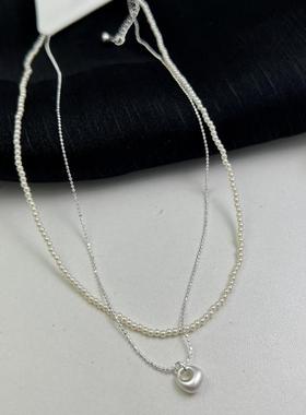 双层珍珠爱心吊坠项链