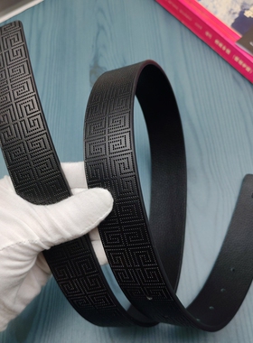 3.8纪家无头皮带男士4G印花腰带真皮牛皮奢侈品大牌平替打孔皮带