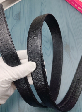 3.5无头自动扣皮带男士真皮牛皮鸵鸟纹大牌商务百搭高档卡槽腰带