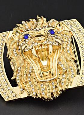 镶钻狮子大开口男士合金扣针扣皮带扣头平滑扣板扣经典腰带扣4.0