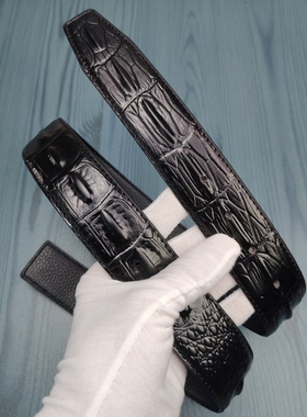 3.8CM无头打孔皮带男真皮牛皮鳄鱼纹商务百搭适合H扣皮带配件百搭