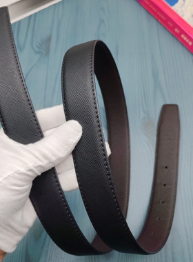 3.5无头皮带男真皮牛皮十字纹大牌8字扣平替商务百搭高端打孔皮带