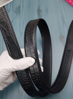 3.5无头自动扣皮带男士真皮牛皮鳄鱼纹皮带大牌高档卡槽滑扣腰带