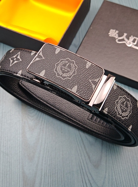 自动扣皮带男士港风印花个性牛皮腰带真皮复古中年个性西装裤腰带