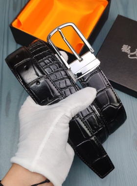 头层牛皮腰带男士针扣皮带纯皮中青年轻商务高端鳄鱼纹牛仔裤腰带