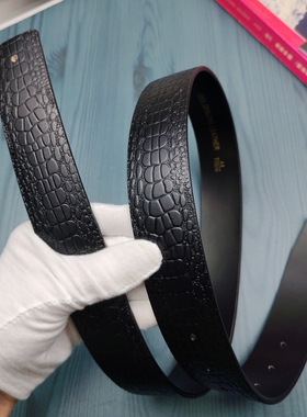 3.8无头皮带男士真皮头层牛皮鳄鱼纹H扣奢侈大牌平替高档打孔皮带