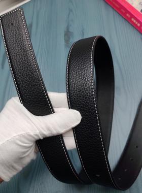 3.8无头皮带男高档荔枝纹真皮牛皮青年奢侈品大牌H扣平替腰带百搭