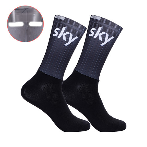 sky天空专业运气动反光公路环法车队版骑行袜中长筒男女压缩透气