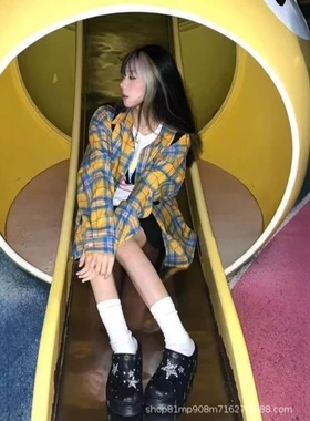 法式黄色格子衬衫衬衣外套女秋季 2025 年新款通勤开衫长袖衬衣批