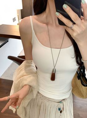 绝美带胸垫修身无袖吊带背心女夏2025新款外穿高级感辣妹露背上衣