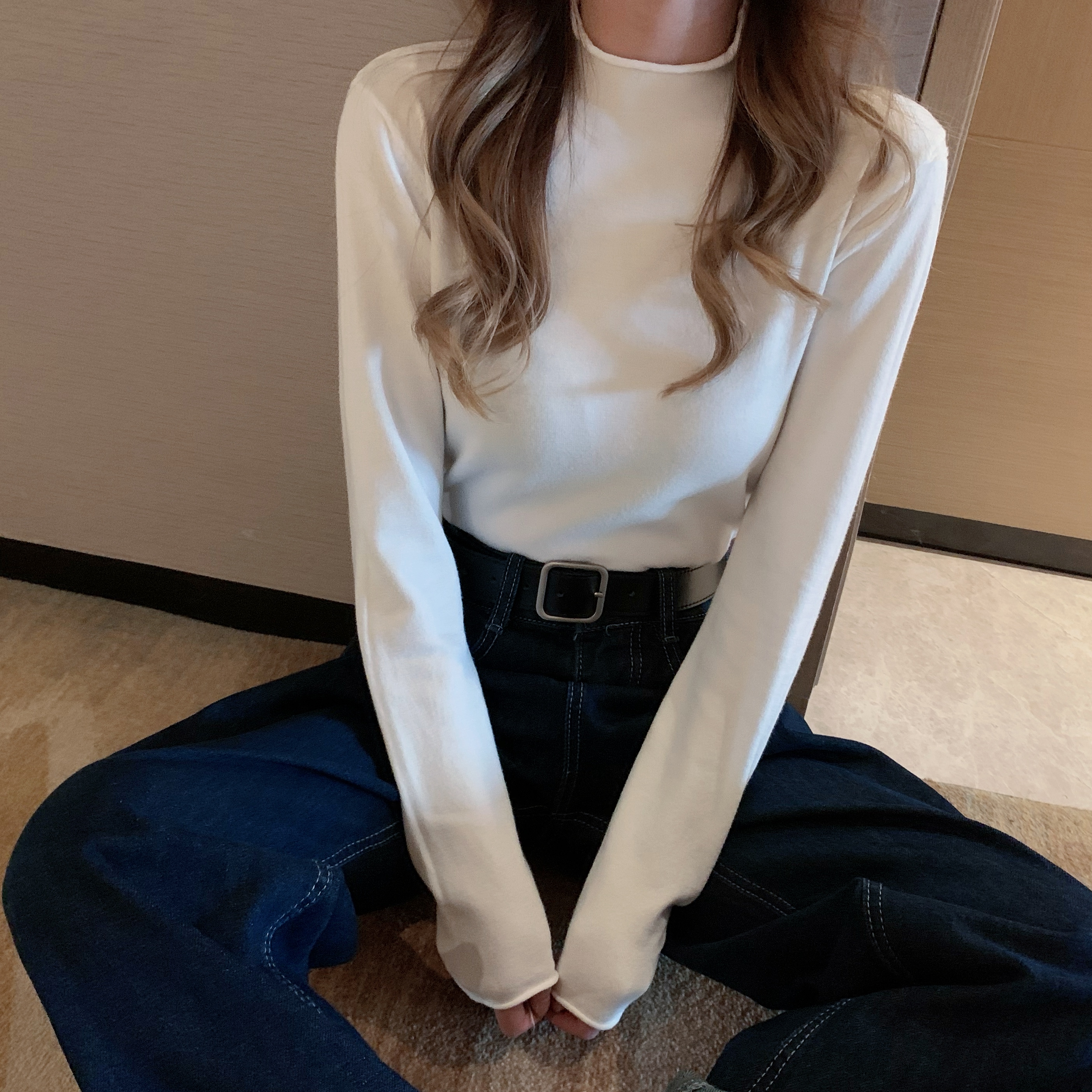 Real shot real price special price ~ thickened version ~ core spun yarn curling knitted half high collar Pullover bottoming sweater for women