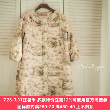 搬仓清货yuk1emon可爱童趣游乐园印花长款毛领棉衣棉服外套