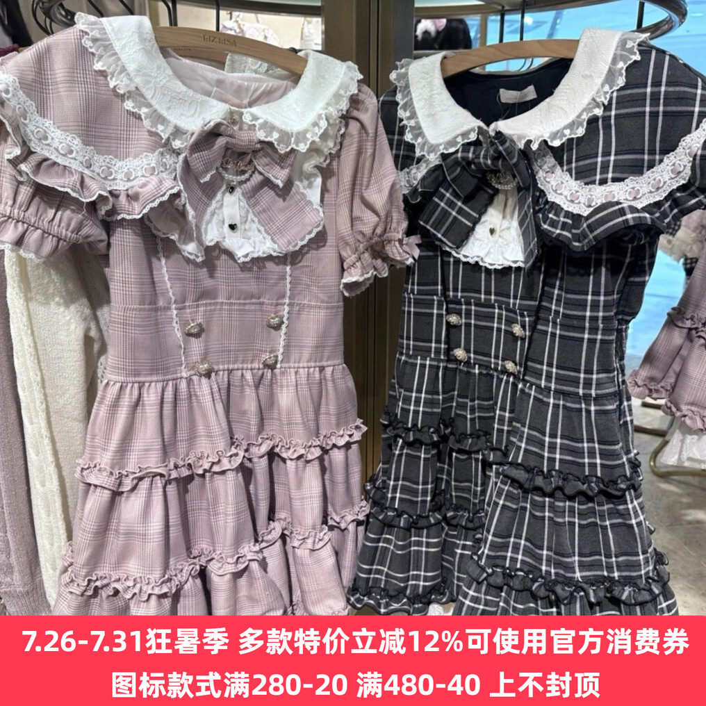 搬仓清货Meowchan日系爆款复古甜美蕾系量产型蝴蝶结斗篷连衣裙
