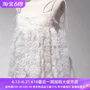 搬仓清货日系BIBIY百搭爆款甜美立体玫瑰花朵纱纱蕾丝吊带上衣