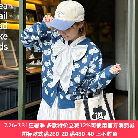 再入荷日系A社贵牌秋冬季didizizi兔子图案高腰宽松针织毛衣开衫