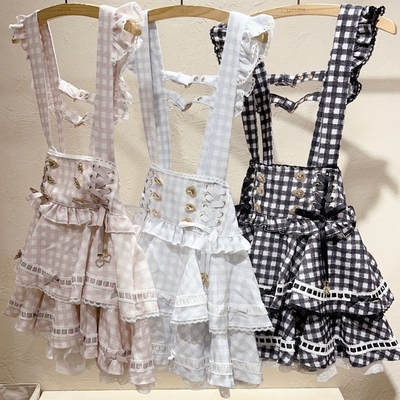 再入荷日系爆款新款软妹可爱量产型可拆卸双层格子背带裙裤