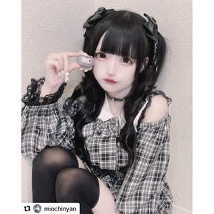 Meowchan日系MARS爆款蕾系量产型甜美可爱蝴蝶结长袖格子套装