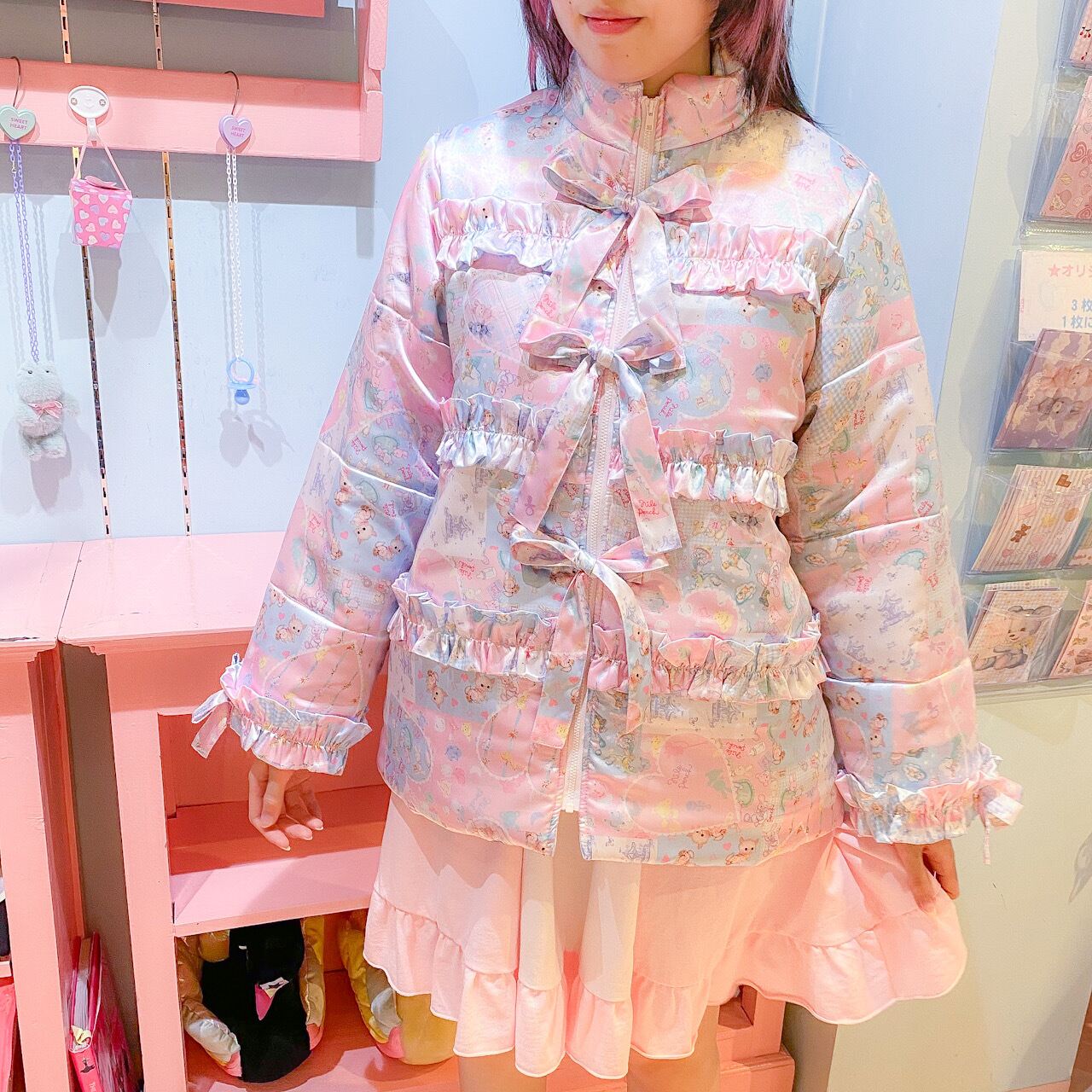 再入荷日系贵牌冬季昭和风甜美可爱lolita童趣爱心蝴蝶结棉衣外套