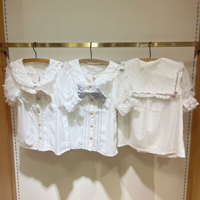 Meowchan再入荷日系爆款量产型甜美珍珠蝴蝶结海军领雪纺衬衫上衣