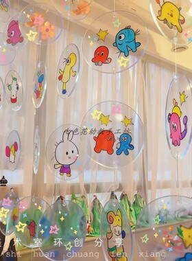 幼儿园透明圆形绘画塑料片吊饰