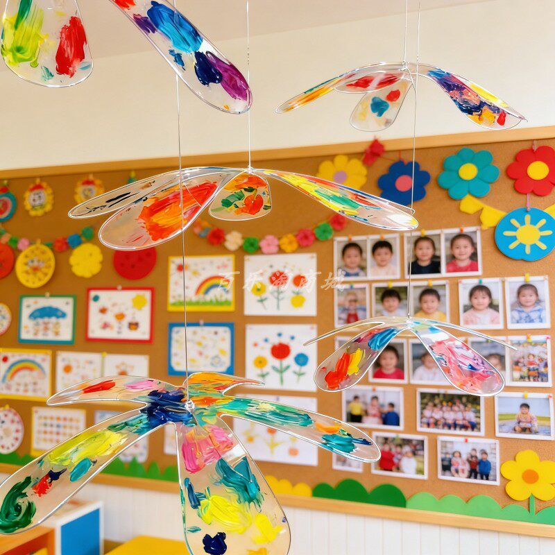 花朵形彩色pvc塑料片幼儿园环创空中吊饰悬挂装饰手工diy涂鸦画板