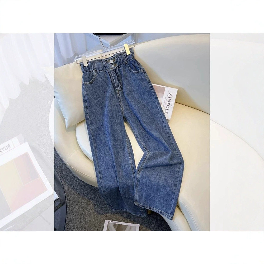 宽松直筒牛仔裤子女春季2026年新款爆款小个子松紧腰窄版阔腿裤