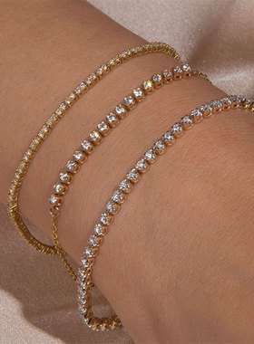 systudio原创洗手可戴金色单排钻满钻手链女纯欲风闪闪精致ins