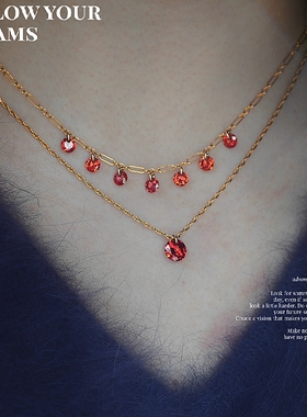 新年限定~红色锆石项链女锁骨链~美国进口14k包金含真金5%不掉色