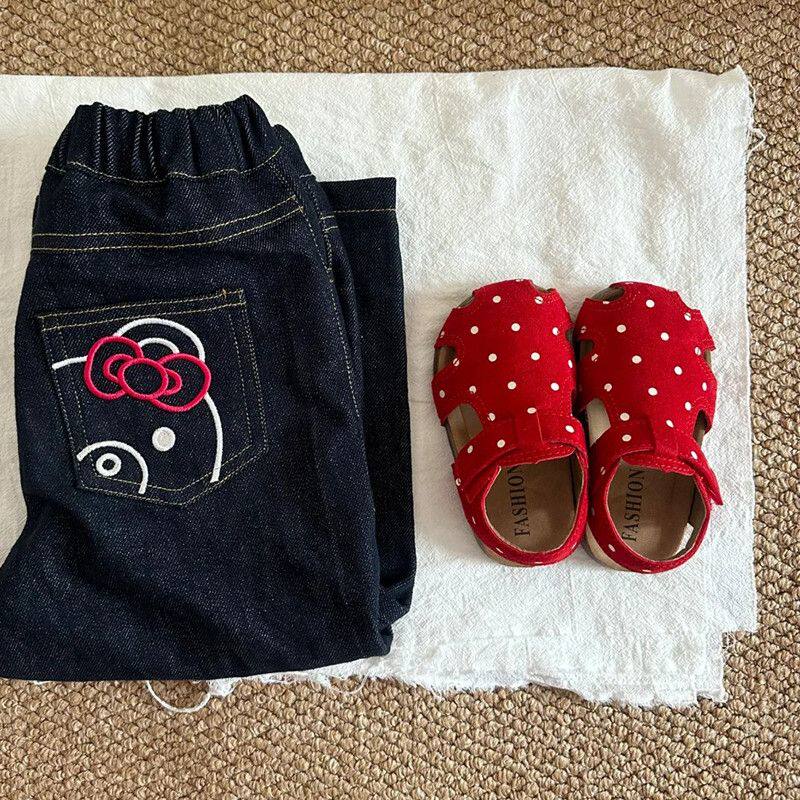 女童勃肯鞋夏季新款大红色波点休闲鞋学步鞋包头凉鞋软底宝宝鞋潮