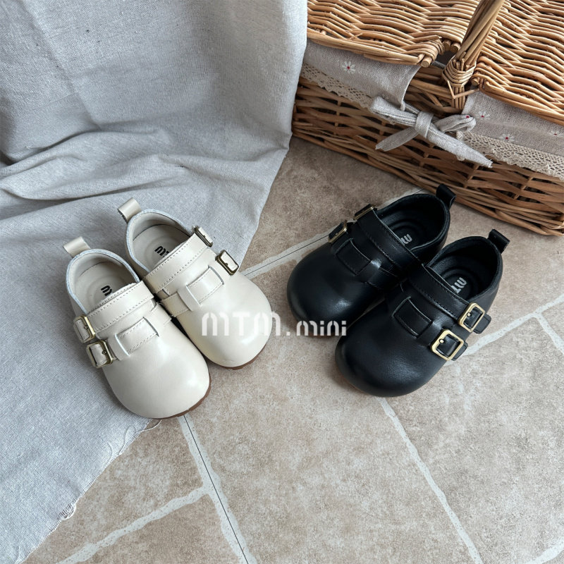 女童小皮鞋秋季款小女孩软底勃肯鞋真皮鞋子男童复古英伦风学步鞋